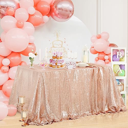 Image of B-COOL Rectangle Sequin Tablecloths Rose Gold Table Cloth Party Decorations Shimmer Table Overlays Sequined Tablecloth for Wedding Decoration Sparkle Tablecloth 90x156 Inch