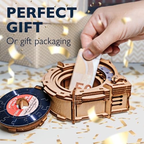 Image of iDventure Record Player, Money Puzzle Box for Adults, Box for Cash Gift | Vintage Record Player Brain Teaser, Money Gift Box, Cash Gift Reveal, Gift for Men, 3D Puzzle for Music Lovers