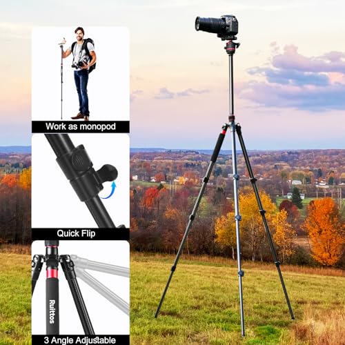 Image of Travel Tripod, 70 inch Camera Tripod Monopod with Ball Head Lightweight Aluminum Portable for DSLR /SLR Cameras, Video Camcorders, Action Cameras, Phones, Telescopes...8.8lbs (TM70-LB36)