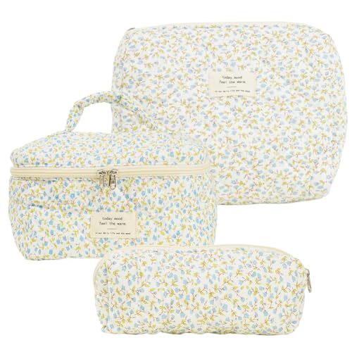 GSenhui Juego de 3 neceseres de maquillaje, bolsa de maquillaje, bolsa de coquette con flores, neceser para mujer, juego de 3 unidades, bolsa de belleza, bolsa grande de viaje, M1, Maletín de