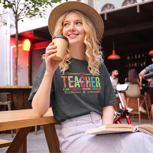 Image of Teacher Shirts Women Teach Print Graphic Tees Kindergarten Elementary Teaching Life Shirts Back to School Tees Tops
