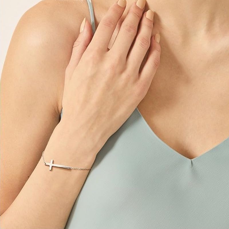925 Sterling Silver Cross Bracelet for Women - Adjustable 1.1mm Dainty Chain Bracelets with Cross, Cute Tiny Cross Pendant Charm Link Chain Faith Gifts for Women Friends Confirmation Anniversary Birthday - 6+2 Inches - Image 5