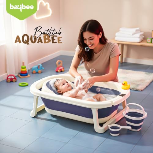 Image of Baybee Aquabee Baby Bath Tub Set for Kids | Portable Bathing Tub with Temperature Sensing | Foldable Bucket & Mug | Bath Seat Chair | Multi-Purpose Bathtub for Baby Bather for 0 to 5 Years (Blue)