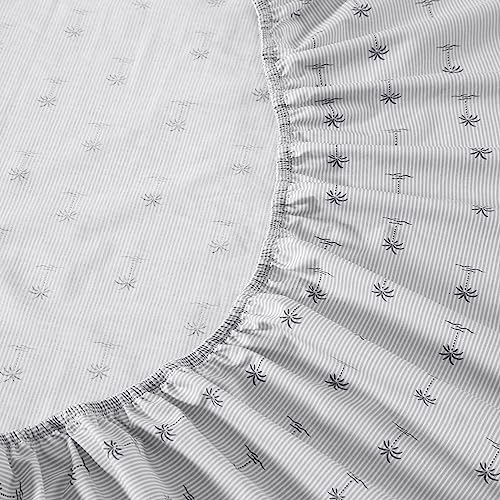 Image of Tommy Bahama - Queen Sheet Set, Cotton Percale Bedding Set, Crisp & Cool, Stylish Bedding Set (Kew Palms Grey, Queen)