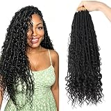 Goddess Locs Crochet Hair Pre-looped 20 Inch New Boho Faux Locs Crochet Hair with Curly Ends 8 Packs Bohemian River Locs Crochet Hair for Black Women 1B