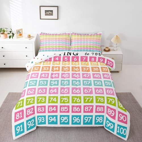 Image of Feelyou Kids Numbers Bedding Set Queen Size, Educational Comforter Set Boys Girls Learning Duvet Insert Kindergarten Teens Bedroom Decor Microfiber Bed Set