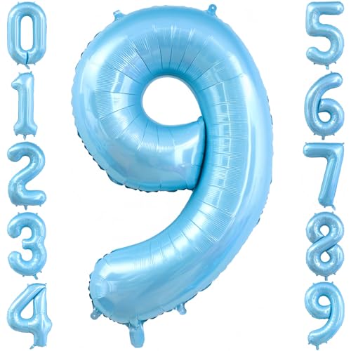 Image of Pastel Blue 9 Balloon Number, Light Blue 9 Balloons for Birthday Party | Number 9 Balloon,40 Inch,Pastel Blue,Helium-fillable,9 Foil Mylar Balloons,for Birthday Party Anniversary Decorations