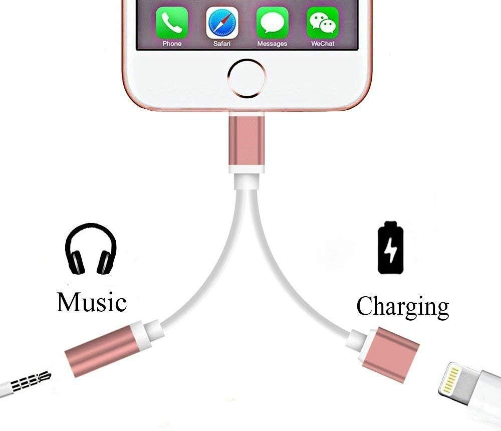 iPhone 7/7 Plus Lightning Adapter, Seotic 2 in 1 Lightning Adapter and Charger, 2-Port Lightning to 3.5mm Aux Headphone Jack and Charger Cable Adapter for iPhone 7/7 Plus Adapter (Rose Gold)
