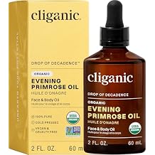 Cliganic Organic Evening Primrose Oil, 100% Pure 2oz - For Hair & Face | Natural Cold Pressed Unrefined
