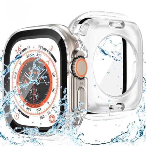 Image of VEMIGON Waterproof Case for Apple Watch Ultra 3 / Ultra 2 / Ultra with Tempered Glass Screen Protector 49mm, Full Coverage Hard PC Bumper Back Frame, Protective Cover for iWatch Ultra- (49mm Clear)