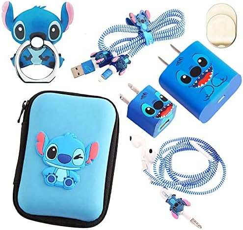 ZOSTLAND Stitch Set DIY Protectors Phone Ring Data Cable 5W/18W/20W USB Charger Line Earphone Wire Saver Protector Compatible with iPhone 5 6 7 8 Plus X 11 12 13 14 Max iWatch (Upgrade Styles, Stitch)