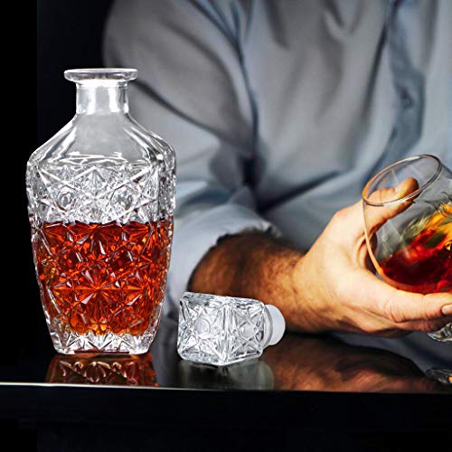 MDLUU Liquor Decanter, Glass Spirits Decanter with Airtight Stopper, Whiskey Vodka Bourbon Decanter Bottle for Gift, Home, Bar, Party Decor, 27oz/800ml (Square)
