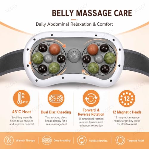 Instrumento masajeador abdominal, masajeador automático para abdomen, calor a 45 °C, amasado dual con discos, 12 cabezales magnéticos, 3 niveles de velocidad y temperatura, diseño curvo para abdomen, espalda, cuello y piernas miniatura 2