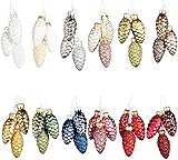 ❥ 【Lieferumfang】: Das Set enthält 12 verschiedene Farben, 3 für jede Farbe hängende Glas-Tannenzapfen zum Dekorieren von Bäumen, Größe ist 2,5 cm B x 5,6 cm H. Perfekt zum Verzieren von Blumenarrangements, Bastelszene, Feengarten, macht das perfekte Geschenk für Familie und Freunde.