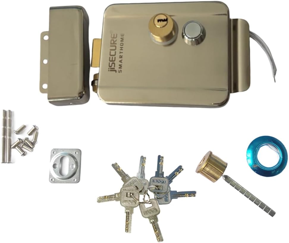 Electronic Main Door Rim Lock | Double Door Compatible | Stainless Steel Body with 8 Computerized Keys | 12-24V DC Powered High-Security Lock for Homes, Offices, Shops & Apartment Entrances