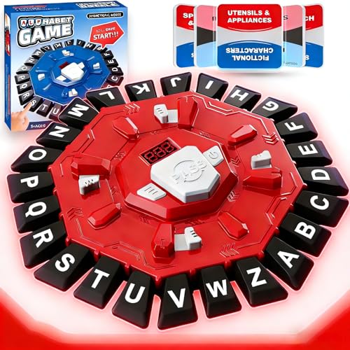 Juego de Mesa Basta de Palabras Rápidas con Temporizador, Juego de Letras para Niños 6+ Años y Adultos, 2-8 Jugadores, Juego Familiar para Fiestas, 24 Letras 35 Cartas (Rojo)