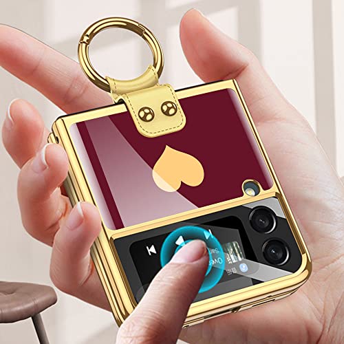 Dootoo For Samsung Galaxy Z Flip 3 Case With Ring Luxury 9H Plating Glass Hybrid Pc Crystal Cover Colorful Camera Lens Protector Case For Samsung Galaxy Z Flip 3 5G (Wine Red With Ring) #TOP1