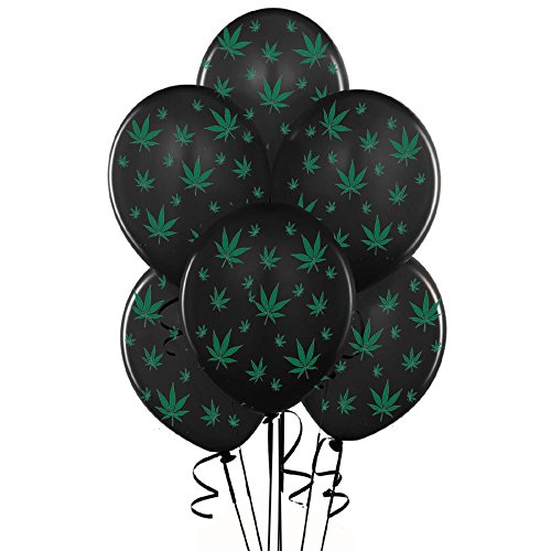 Marijuana Balloons 11 Inch Black With Green Leaves Party Decoration Pkg/12