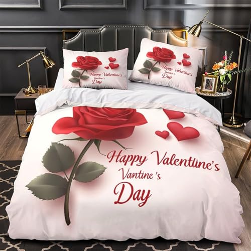 Housse de couette Saint-Valentin 200x200 rose 3D lit double ado