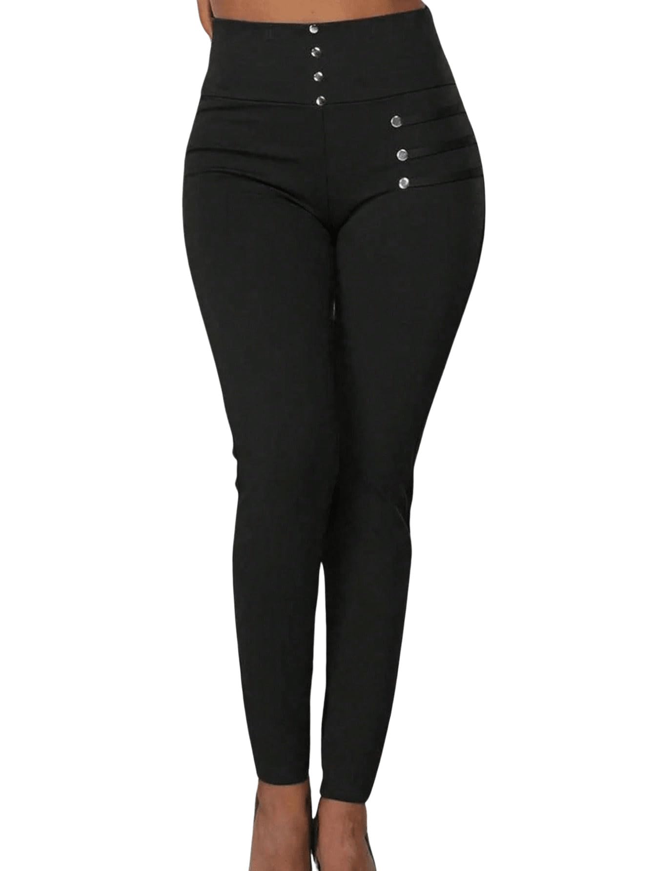 SweatyRocks Womens High Waisted Pants Button Front Skinny Casual Work Trousers