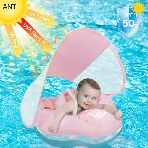 Image of LOOWARTS Baby Pool Float with Canopy and Safety Seat,Infant Swim Float & Pool Float & Baby Water Float & Swimming Floats UPF50+ UV Protection for Kids from 3 to 36 Months.(S:3-12 Month /L:6-36 Month)