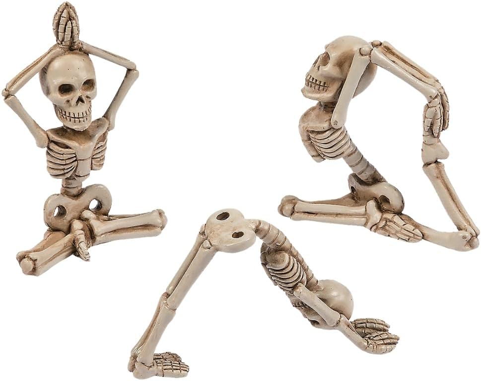 Fun Express Yoga Skeleton Figurines - Adult Halloween Decor - Set of 3, Each in Different Pose