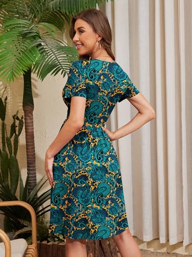 Image of Heymoments Womens Summer Short Sleeve Casual Dresses V-Neck Beach Dress with Pockets S-2XL