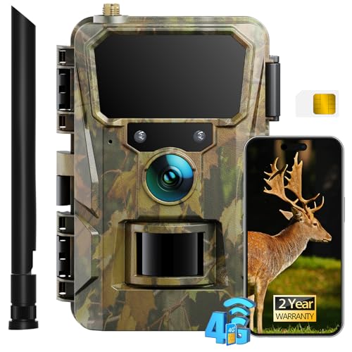 CEYOMUR 4G LTE Cellular Wildlife Camera with SIM Card, 2K Trail Camera Sends Pictures to Phone, Garden Camera with Night Vision Motion Activation, 0.1s Trigger, Cloud/TF Storage, IP66 Waterproof