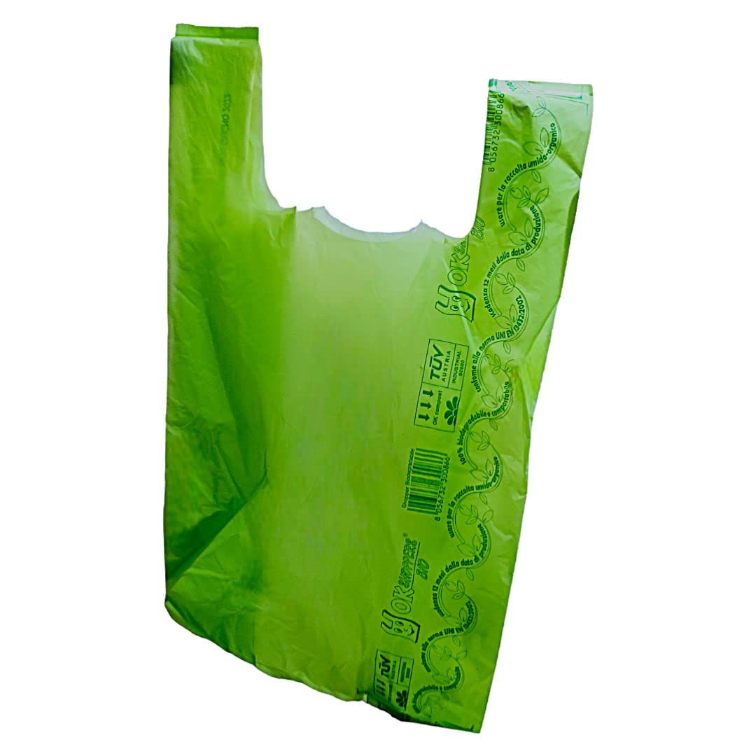 Buste Shopper 4 Kg Verdi con Manico - Biodegradabili Compostabili 30x57