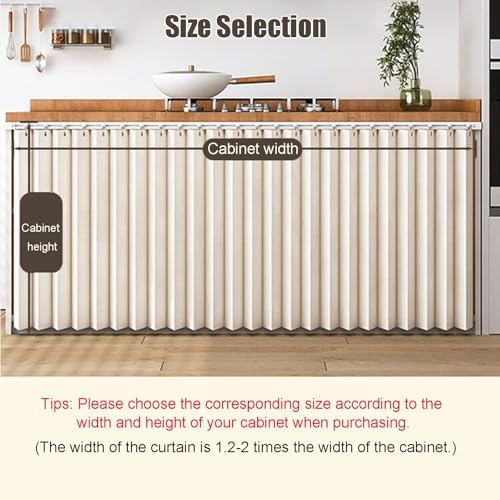 Dustproof Kitchen Sink Curtains, Short Self-Adhesive Window Valances for Cabinets & Closets, Gray Small Curtains for Cupboards & Bookcases (W 90cm x H 50cm)