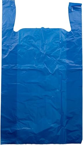Miniatura 1 de Bolsas de camiseta de polietileno de alta densidad sin imprimir azules - 18"x7"x32" - 400 bolsas - 19 micras - Azul