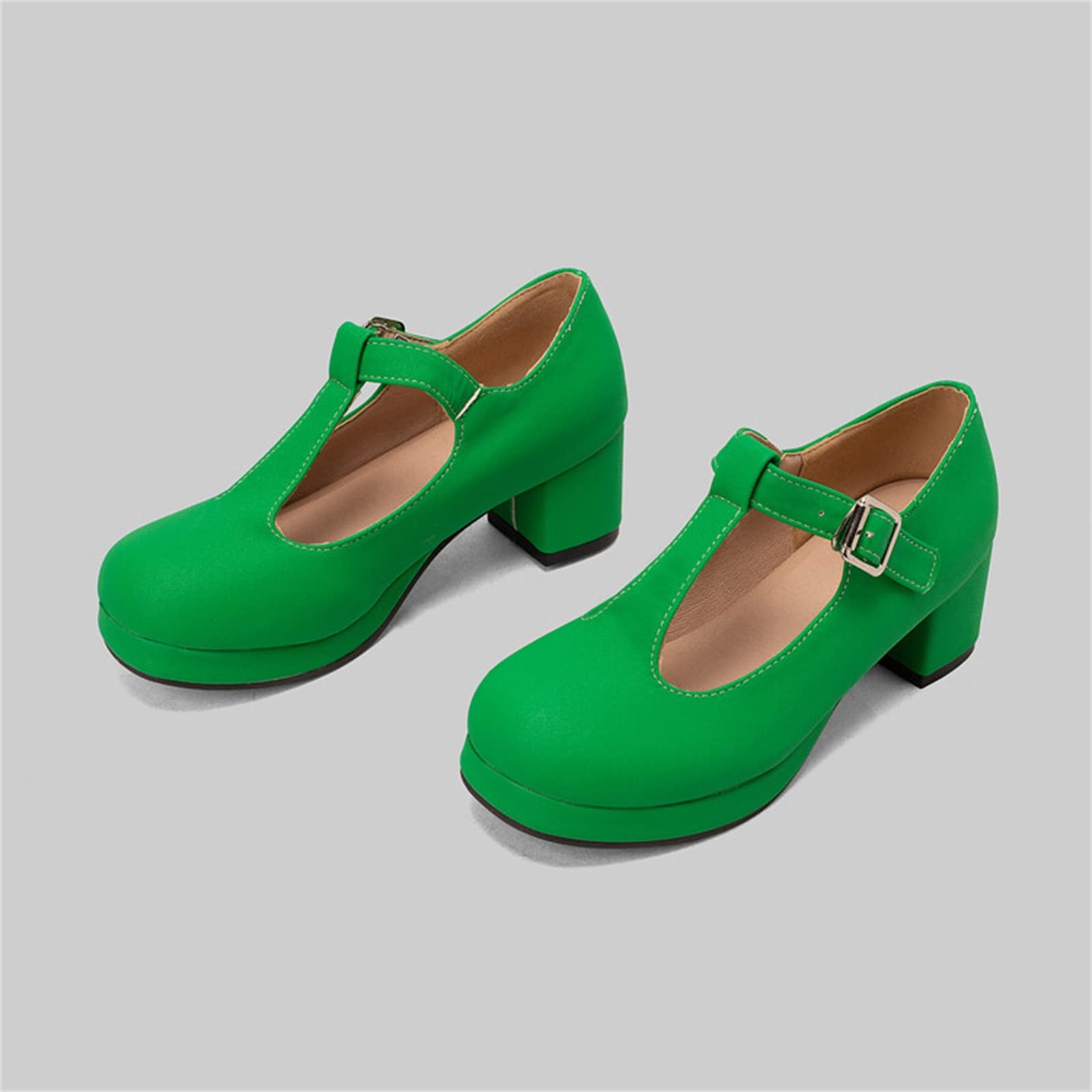 Generisch Scarpe da donna con plateau con tacco a blocco, sandali con fibbia, per cosplay, con tacchi alti, Mary Jane, scarpe rotonde in pizzo, eleganti scarpe con tacco slip-on
