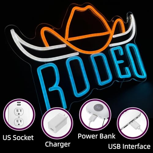 Image of Texas Neon Sign Cowboy Light Signs for Wall Decor LED RODEO Lights up Signs for Man Cave Bar Pub Bedroom Neon Western Signs Gift for Men Boys Birthday Wall Art