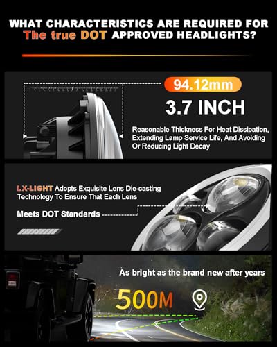 Image of LX-LIGHT DOT EMC 7 Inch LED Halo Headlights with White DRL Amber Turn Signal Compatible with 2007-2017 Jeep Wrangler JK JKU TJ LJ