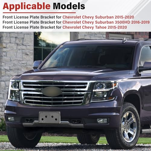 Image of License Plate Bracket Accessories for Chevrolet Chevy Suburban 2015-2020, Suburban 3500 HD 2016-2019, Tahoe 2015-2020, Front Bumper License Plate Holder Replacement Frame Black Mount