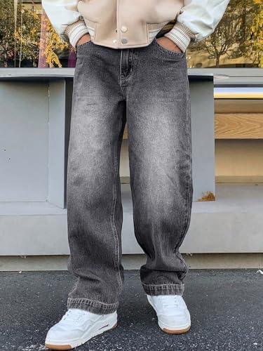 Image of KOTTY Men's Baggy Straight Fit Denim Jeans Washed Wide Leg Urban Fashion Comfortable Trendy Style