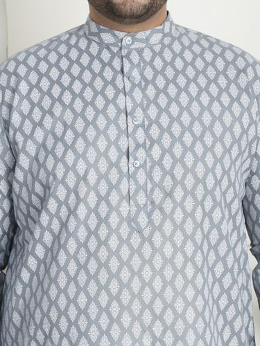 Image of SOJANYA Plus (Since 1958) Men's Cotton Blend Printed Kurta with White Churidar Pyjama