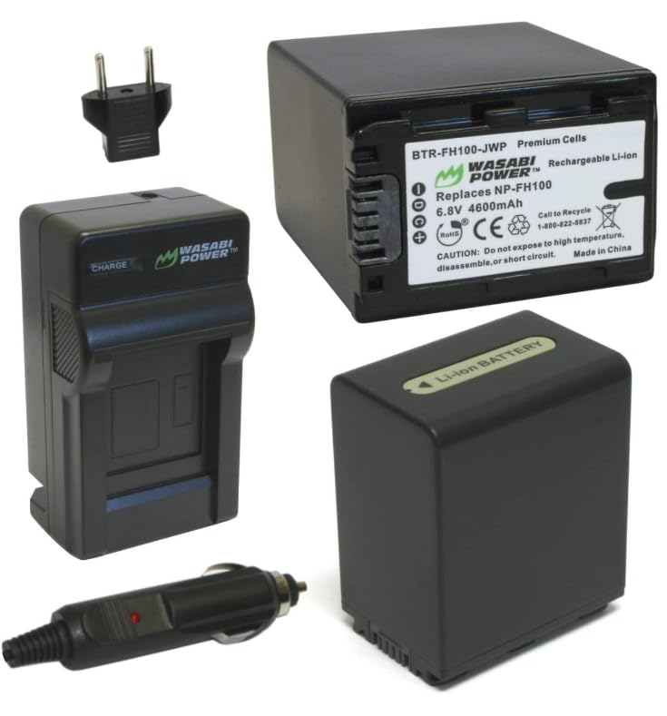 Wasabi Power Battery (2-Pack) and Charger for Sony NP-FH100 and Sony DCR-DVD203, DCR-DVD205, DCR-DVD408, DCR-DVD508, DCR-DVD560, DCR-DVD610,