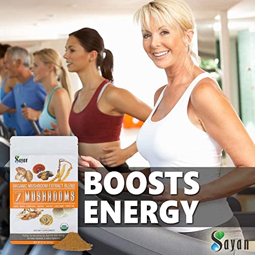 Sayan-7-Mushrooms-USDA-Organic-Extract-Powder-Blend-Supplement-4-oz-113g-Chaga-Reishi-Cordyceps-Maitake-Shiitake-Lions-Mane-and-Turkey-Tail-No-Fillers-Add-to-Coffee-or-Tea-Fruiting-Body