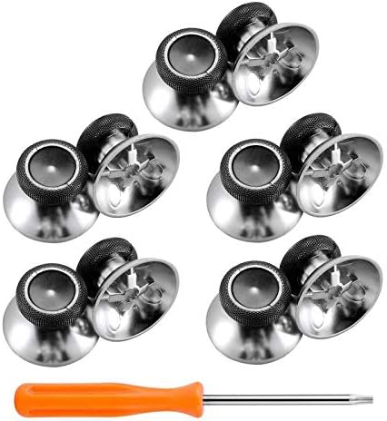 eXtremeRate 10pcs Silver Rubberized Chrome Thumbsticks Analog Sticks Buttons Set Replacement Parts for Xbox One for Xbox One Elite for Xbox One S/X and for Xbox Series X & S Game Controller