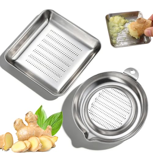 Lot de 2 râpes à gingembre en acier inoxydable - Rondes et rectangulaires - Mini râpe à gingembre - Pour gingembre, ail, wasabi, citron, curcuma, parmesan