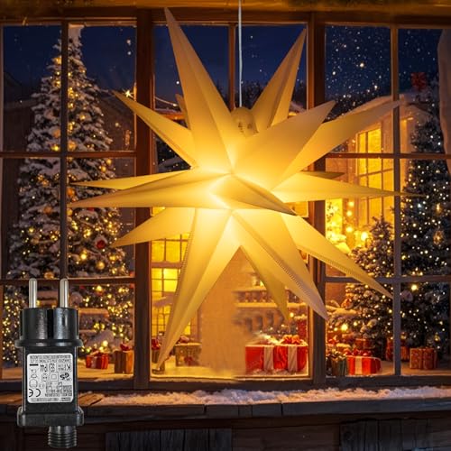 CCILAND 3D Leuchtstern Fenster, 60cm Weihnachtsstern Beleuchtet mit...