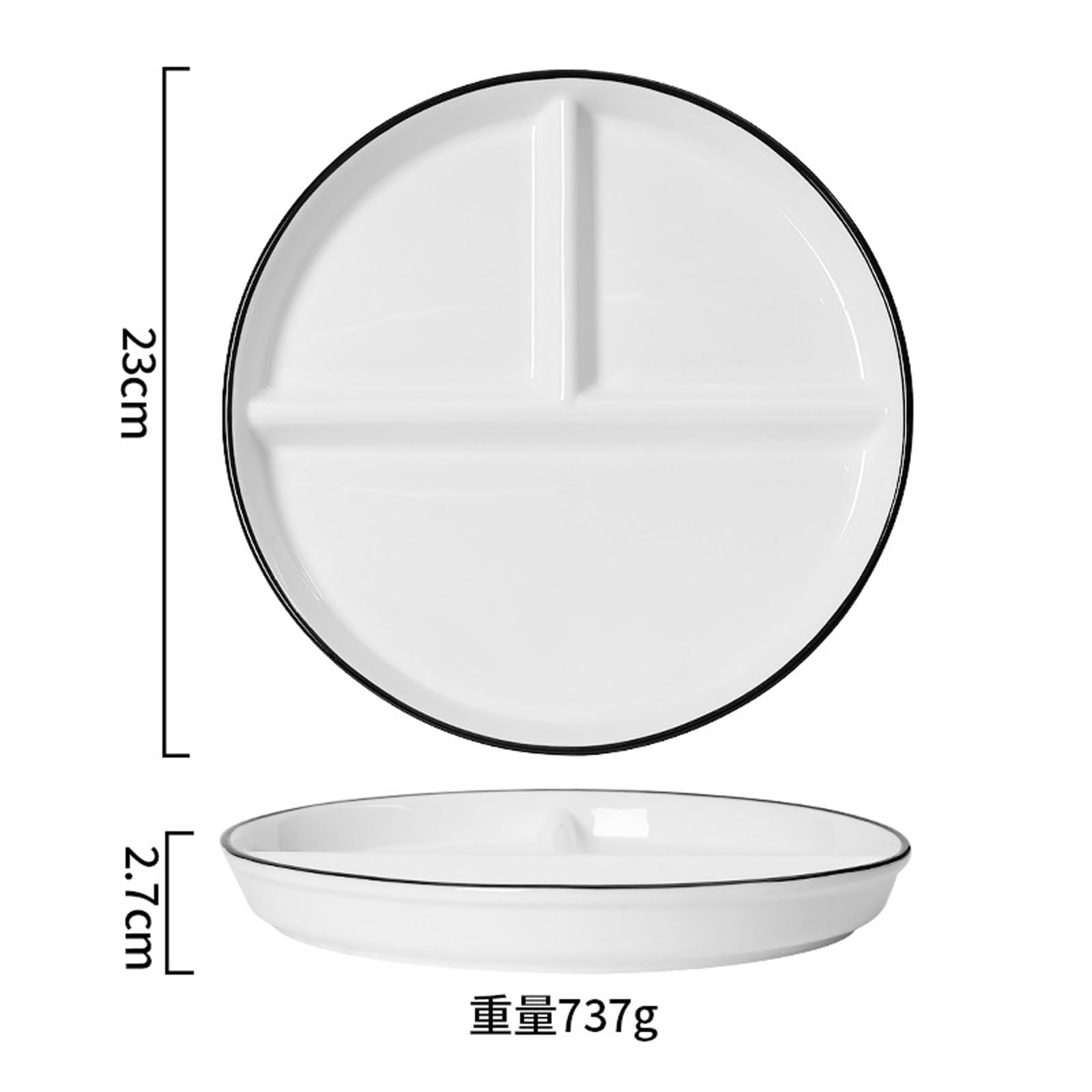 Piatti rotondi divisi da 22,9 cm per bambini e adulti, piatti in porcellana per dieta, piatti in ceramica, lavabili in lavastoviglie e adatti al microonde, piatti per controllo delle porzioni