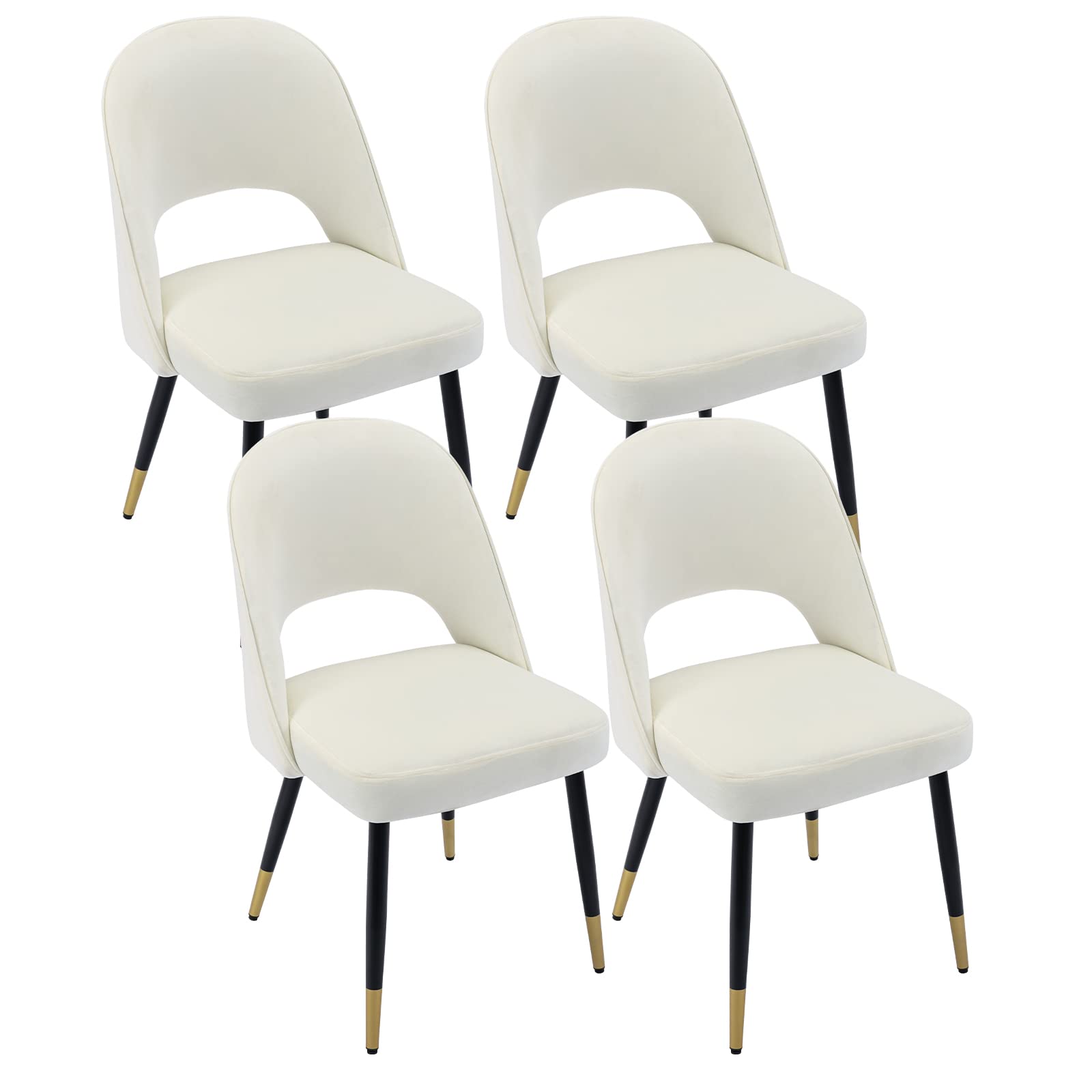 chairus Set of 4 Velvet Dining Chairs for Kitchen Living Room Modern Armless Side Chair Upholstered Corner Chairs with Metal Legs (White-4)