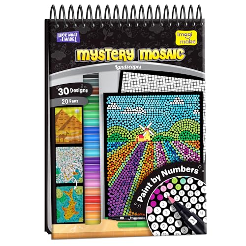 Image of Imagimake Mystery Mosaic Landscapes | Paint by Numbers Kit for Adults, Teens & Grown-Ups | 30 Design Sheets & 20 Colouring Pens | Colouring Book for Stress Relief | Painting Kit for Beginners| Art Therapy kit for Adults