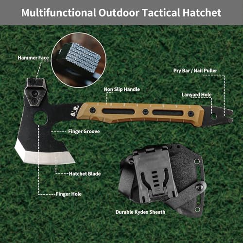 HX OUTDOORS 12.8in Camping Hatchet, Full Tang Axe with Hammer & Puller - Image 2