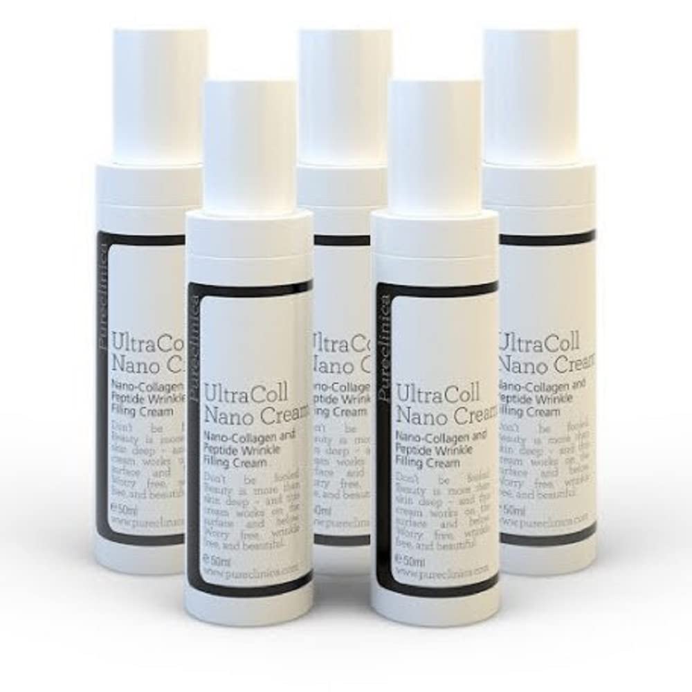 Ultracoll Nano Collagen Cream x 5 bottles. Marine collagen cream, the World's only patented anti ageing collagen. Reduces wrinkles on the surface while patented peptides rebuild elastins from within. SKU: UCR1x5