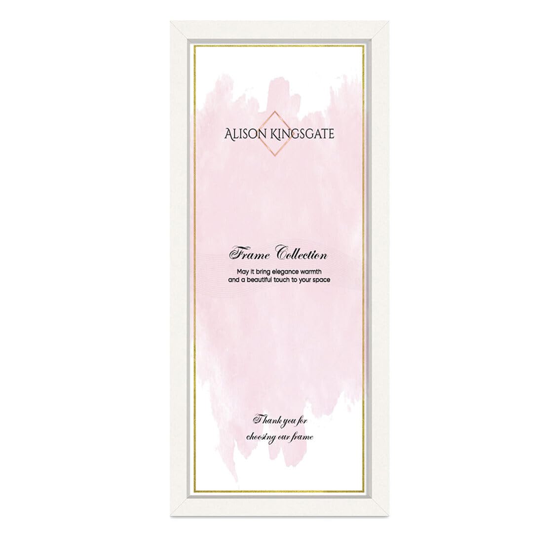 Alison Kingsgate 16X8 Modern Picture Frames - Engineered Wood Photo Frame with Shatterproof Perspex Front - Ideal for Posters, Certificates & Artwork - Wall Mount or Tabletop Display - White