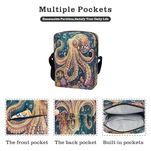 Crossbody Bag Colorful Octopus Undersea Vintage Messenger Bag for Women Men Purse Shoulder Bag Satchel Bag with Adjustable Strap 214B87762