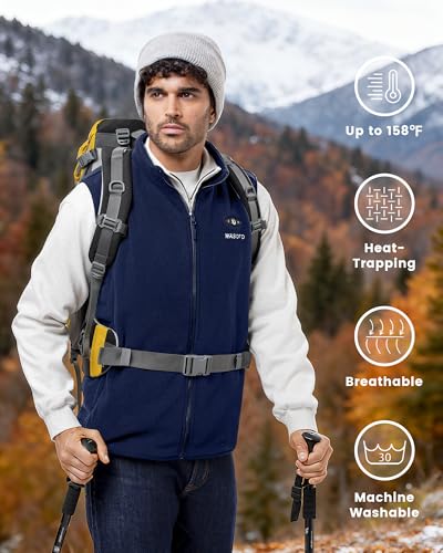 Image of WASOTO Heated Vest for Men Fleece Vest 16000mAh Battery Pack Charger Included Rechargeable Lightweight for Hunting Cycling